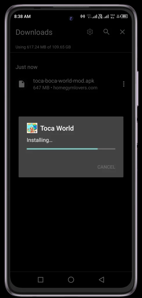 installing process of the game